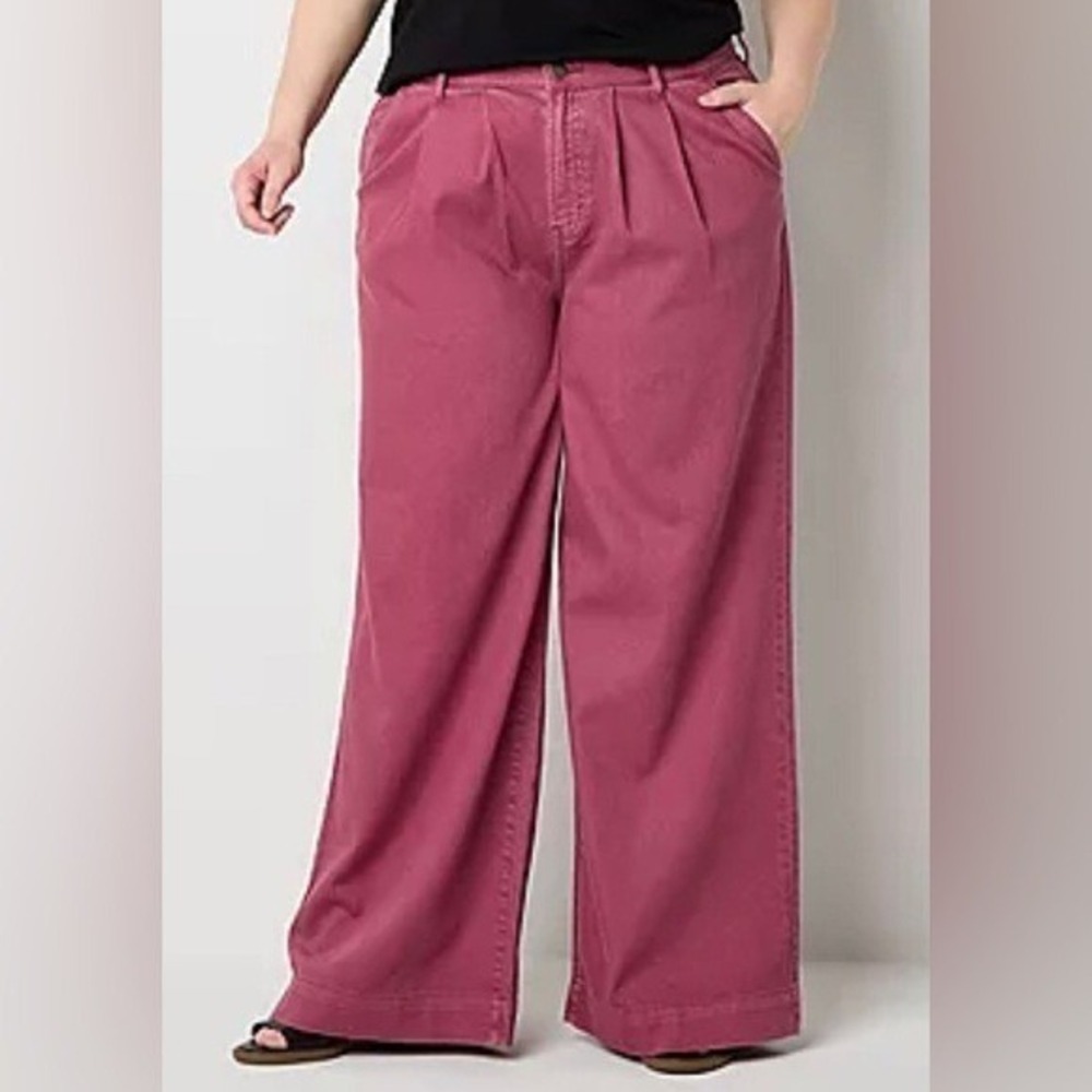 a.n.a Women's 14 Wide Leg Pants Hawthorne Rose High Rise Tencel Cotton 365735